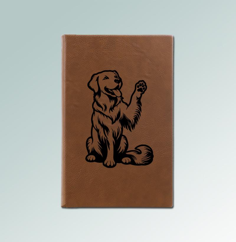 Custom engraved leatherette Golden Retriever journal with a choice of Golden Retriever design & text. 80+ Golden Retriever designs to choose from.