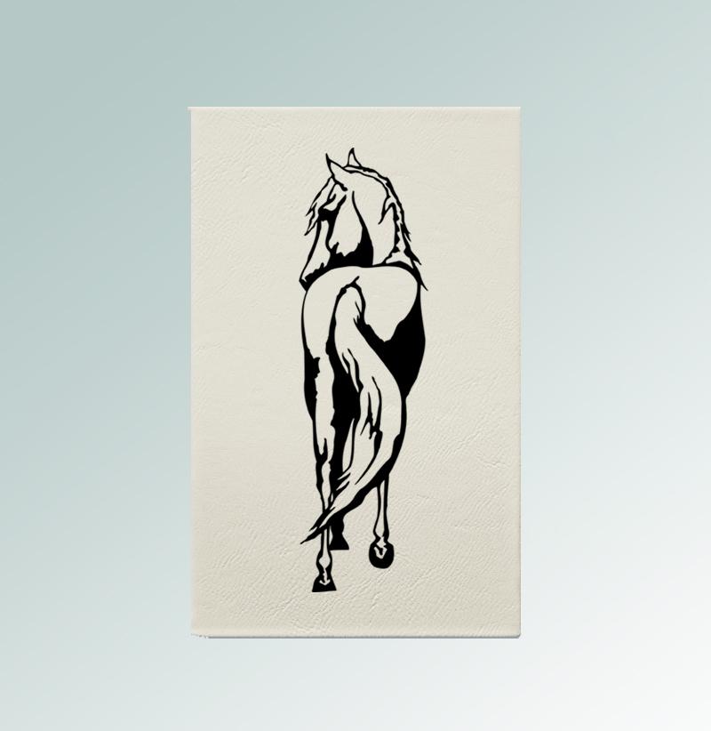 Custom engraved leatherette horse silhouette journal with horse silhouette and custom text. 85+ horse silhouettes to choose from.