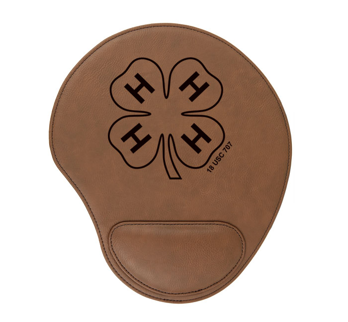 Personalized leatherette mouse pad with custom engraved 4H logo and text. 4-H Mouse Pad