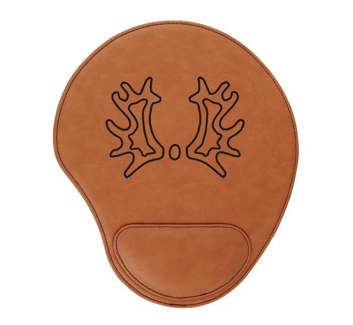 Personalized leatherette mouse pad with custom engraved horse breed logo and text.