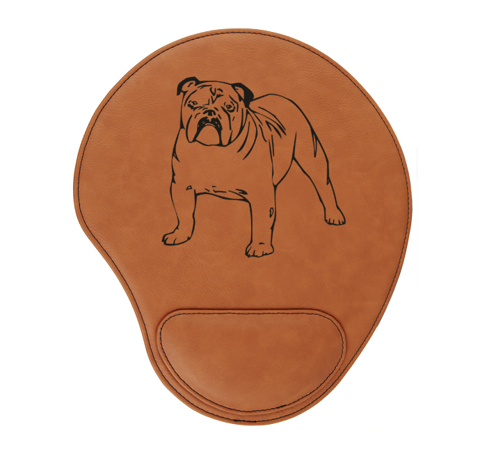 Personalized leatherette mouse pad with custom engraved dog design 5 and text.