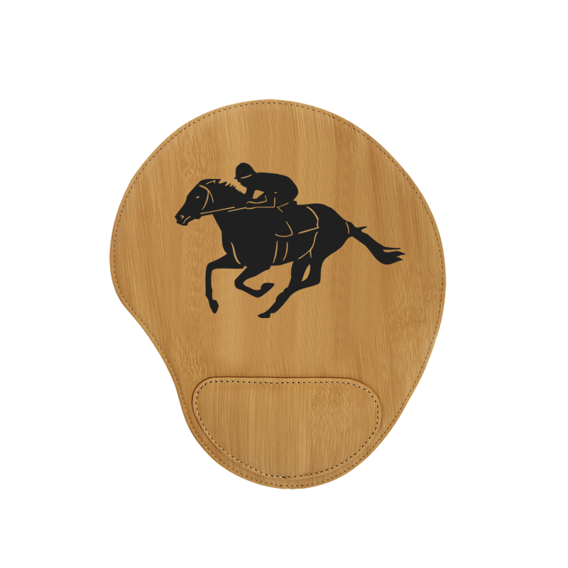 Personalized leatherette mouse pad with custom engraved horse design 2 and text.