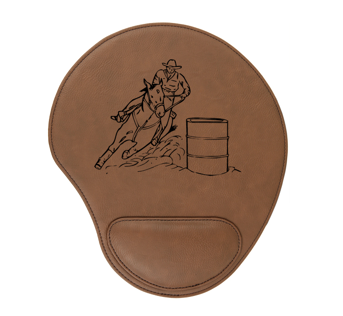 Personalized leatherette mouse pad with custom engraved rodeo design and text.
