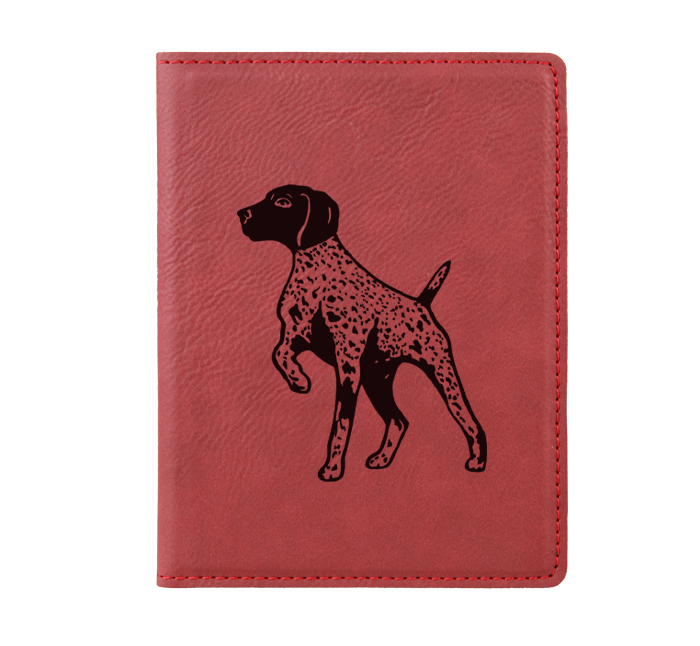 Personalized leatherette passport cover with custom engraved dog design 3 and text. Sporting Dog Passport Cover