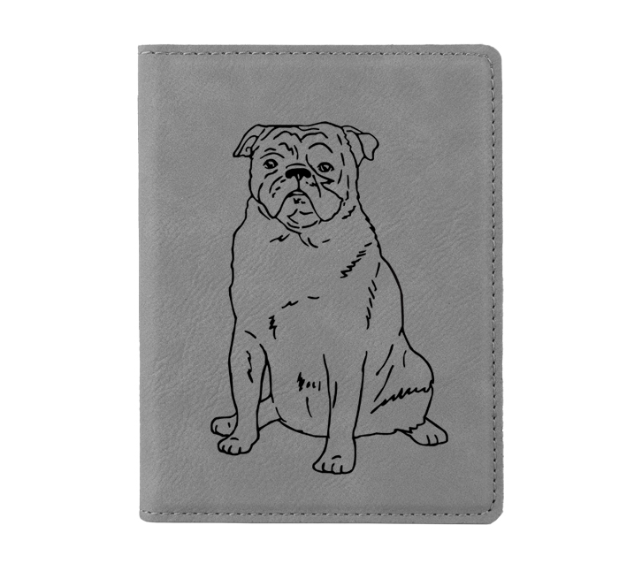 Personalized leatherette passport cover with custom engraved dog design 4 and text. Dog Passport Cover