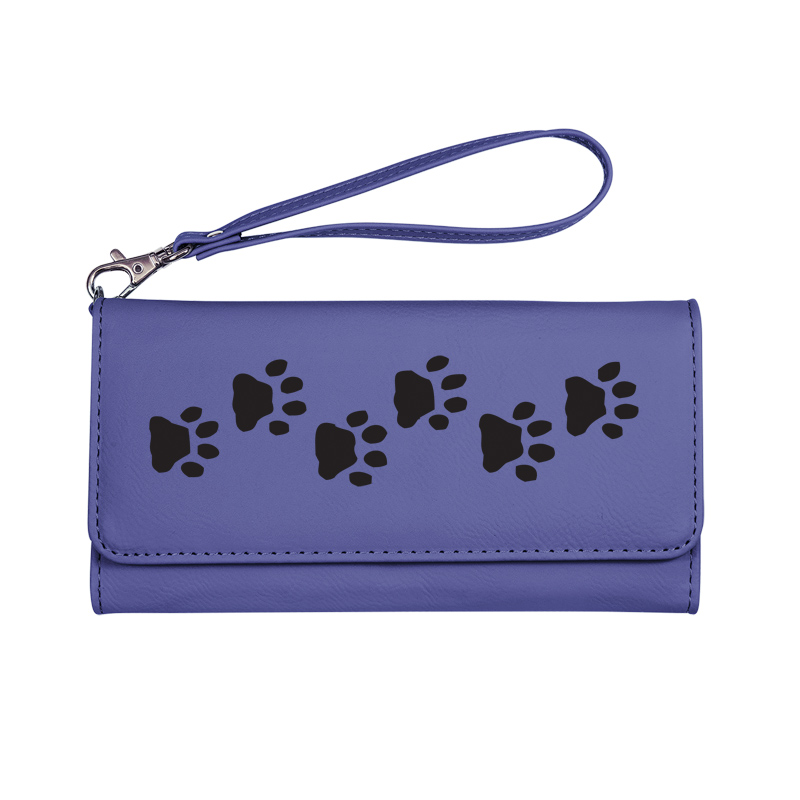 Personalized leatherette wallet with a removable wrist strap. Comes with your choice of dog design 2. Dog Wrist Wallet