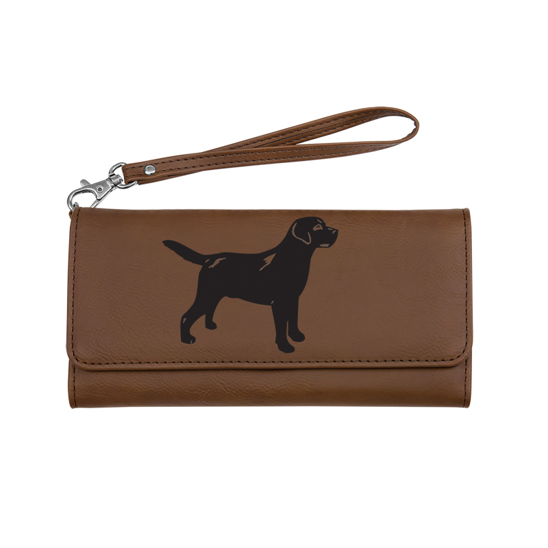 Personalized leatherette wallet with a removable wrist strap. Comes with your choice of dog design 3. Dog Wrist Wallet