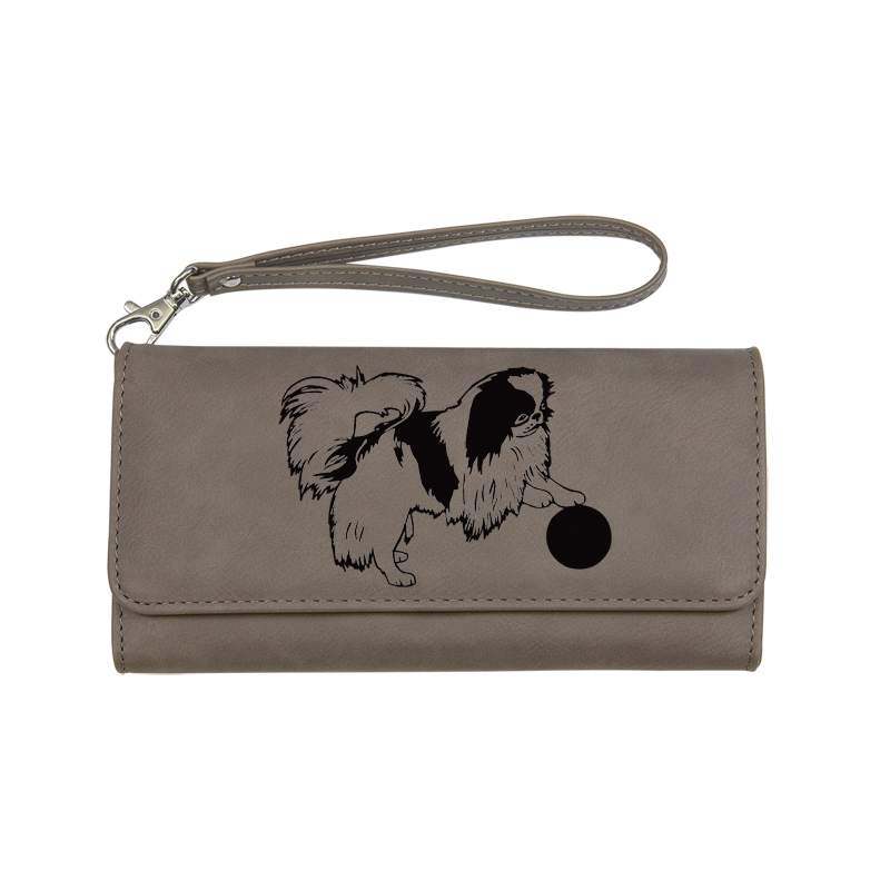Personalized leatherette wallet with a removable wrist strap. Comes with your choice of dog design 4. Dog Wrist Wallet