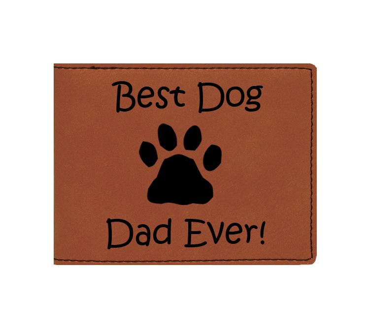 Engraved leatherette best dog dad ever bi-fold wallet.
