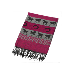 Striped Running Horses and Horseshoes Pink Pashmina Scarf.