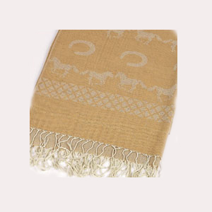Running Horses and Horseshoes Tan Pashmina Scarf.