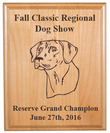Genuine Red Alder plaque with engraved dog design and text. Makes great dog show award. Dog Plaque