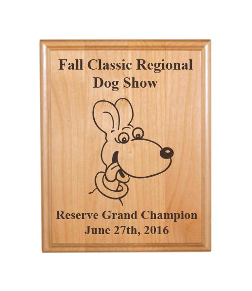Genuine Red Alder plaque with engraved dog design and text. Makes great dog show award. Dog Plaque