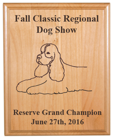 Genuine Red Alder plaque with engraved dog design 3 and text. Makes great dog show award. Dog Plaque