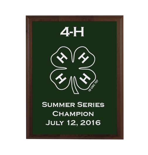 Custom engraved 4-H logo walnut plaque. 4-H Award