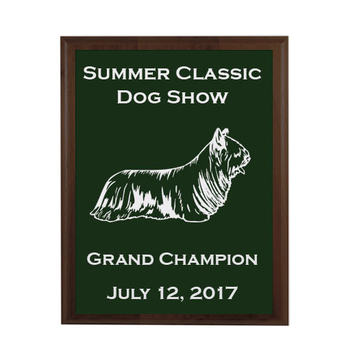 Custom engraved walnut plaque with the dog design 3 and text of your choice. Dog Plaque