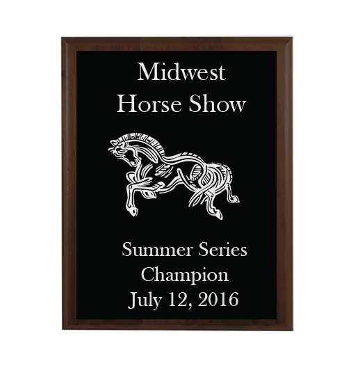 Custom engraved walnut plaque with personalized text and engraved horse design 3. Horse Plaque