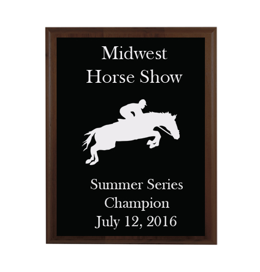 Custom engraved walnut plaque with the horse design and text of your choice. Horse Show Award