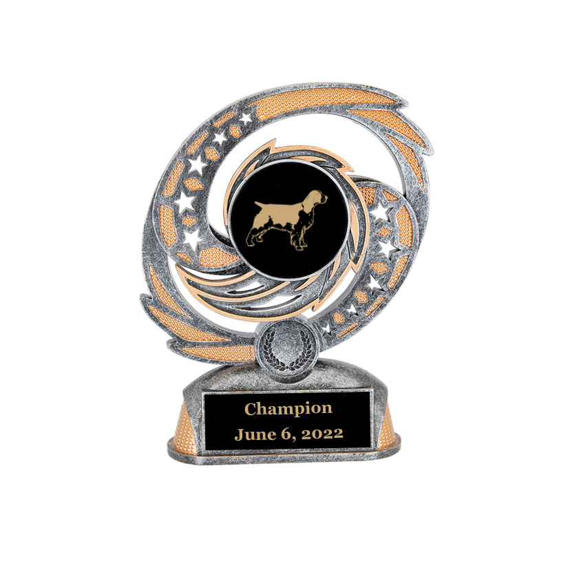Custom engraved hurricane award trophy with your choice of personalized text and dog design 3. Dog Award