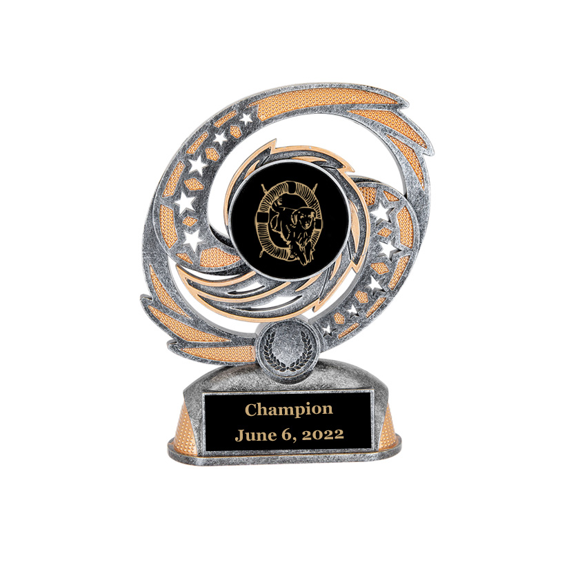Personalized hurricane trophy with your choice of Golden Retriever design and custom engraved text. Golden Retriever Award