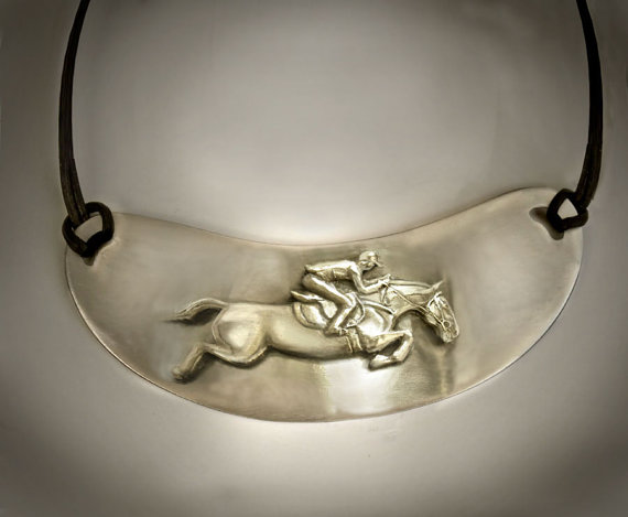 Jumping horse gorget pewter equestrian necklace - horse jewelry.