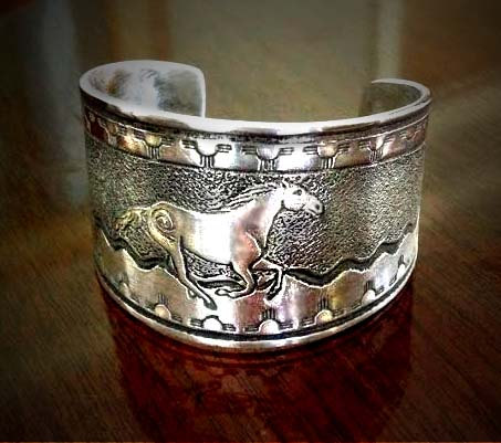Native spirit horse pewter equestrian jewelry bracelet.