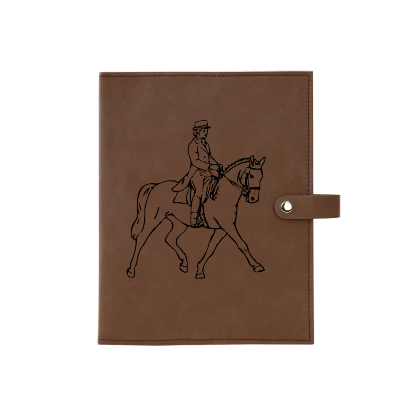 Custom leatherette book / bible cover with custom engraved horse design and text. Equestrian Bible Cover