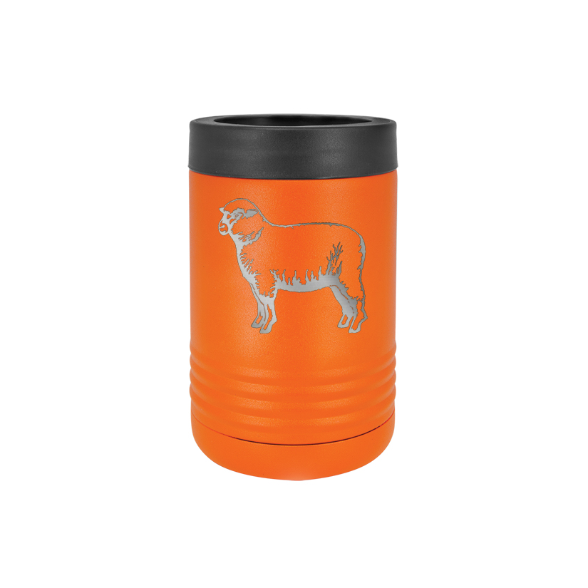Personalized stainless steel vacuum insulated beverage holder with custom engraved text and horse design. Farm Animal Drink Holder