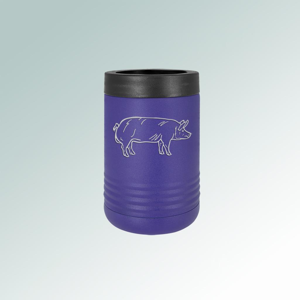 Custom engraved stainless steel vacuum insulated farm animal beverage holder with personalized text and design. 100+ farm animal designs to choose from.