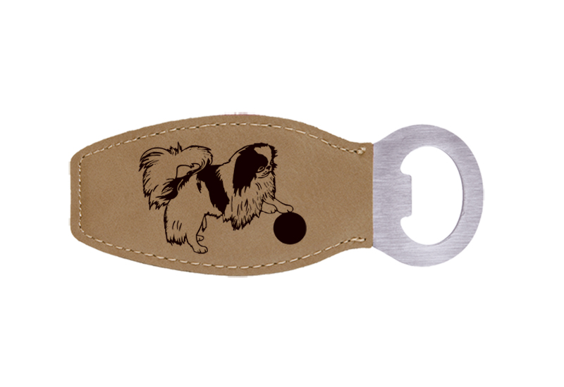 Personalized leatherette bottle opener with the dog design 4 and custom engraved text of your choice. Dog Design Bottle Opener