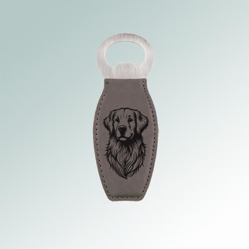 Magnetic golden retriever bottle opener with the golden retriever design & custom engraved text of your choice. 80+ Golden Retriever designs to choose
