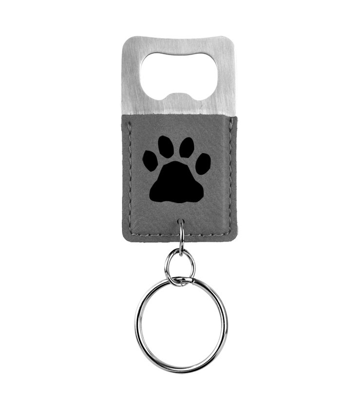 Personalized engraved leatherette bottle opener key chain with the dog design 2 and custom engraved text of your choice. Dog Key Chain