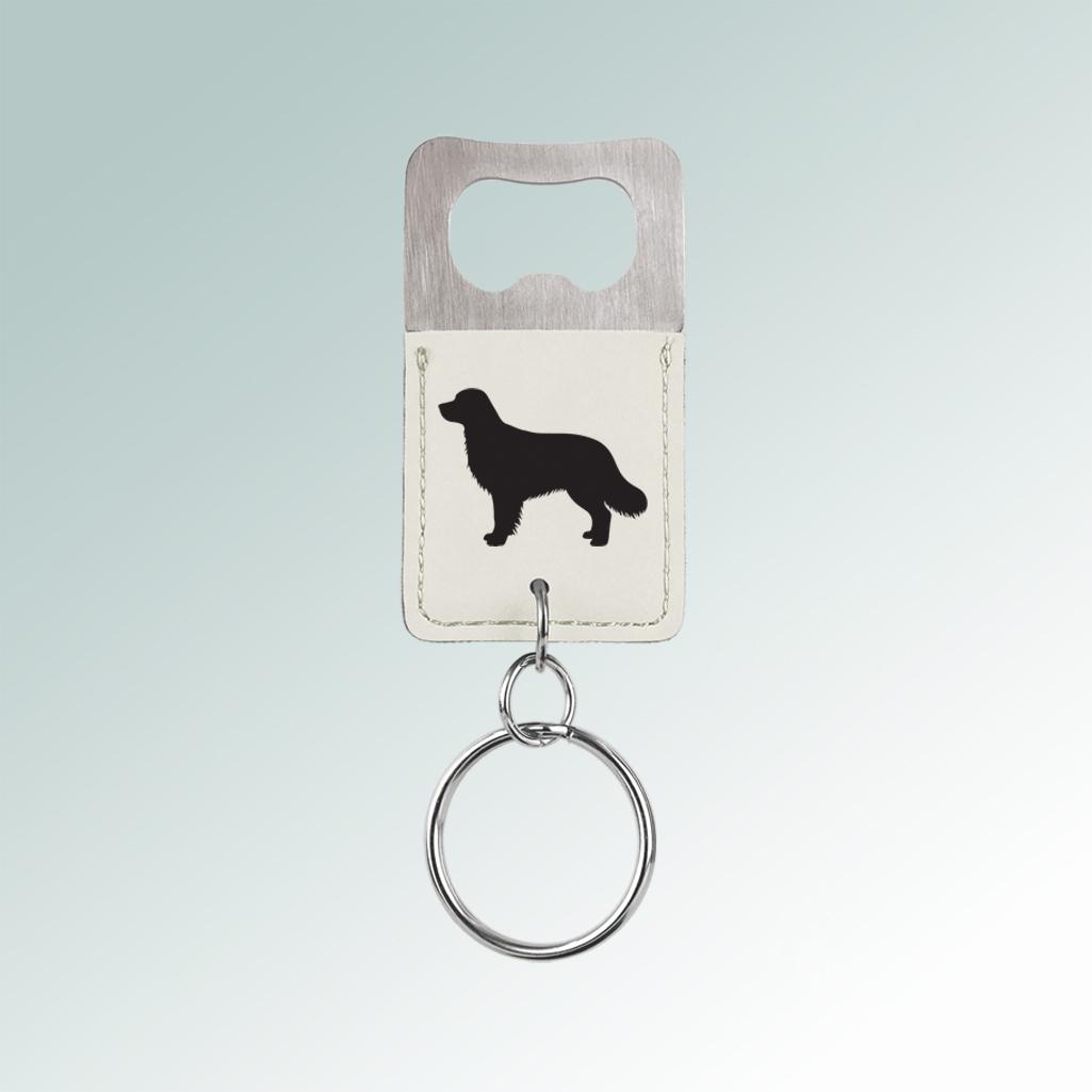 Personalized bottle opener key chain with the golden retriever design and custom engraved text of your choice. 80+ Golden Retriever designs to choose from.