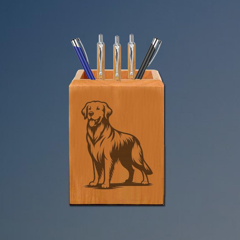 Maple golden Golden Retriever pen holder with your choice of Golden Retriever design and text. 80+ Golden Retriever designs to from.