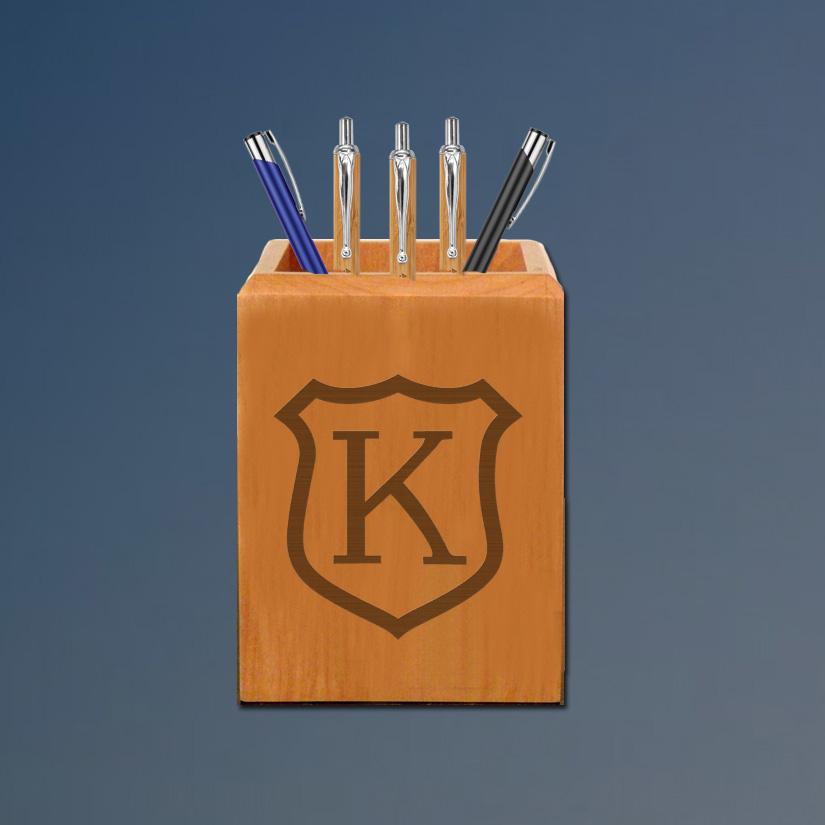 Engraved maple horse breed pen holder with with your choice of horse breed logo and personalized text. 25+ horse breed logos to choose from.