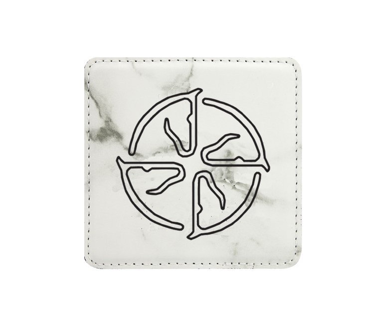 Engraved leatherette coaster with the engraved breed logo and engraved text of your choice.