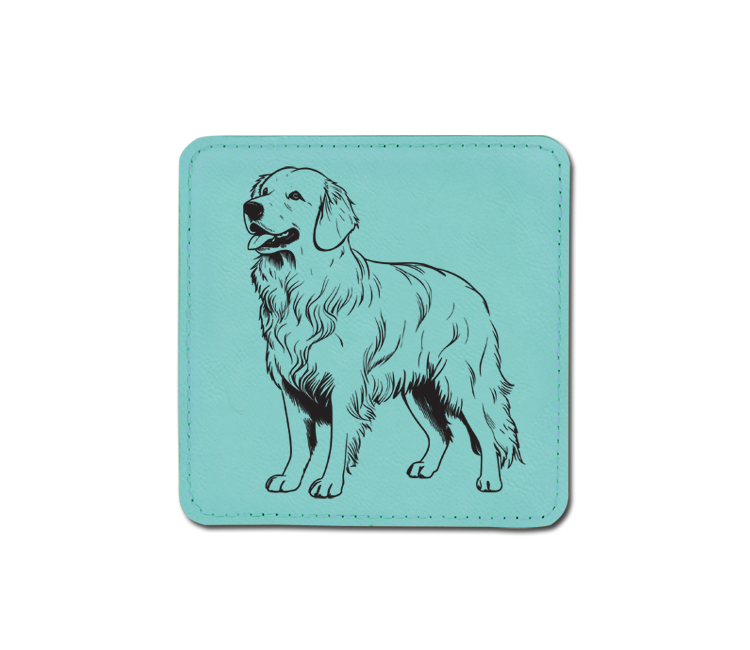 Engraved leatherette coaster with the engraved Golden Retriever dog design and engraved text of your choice.