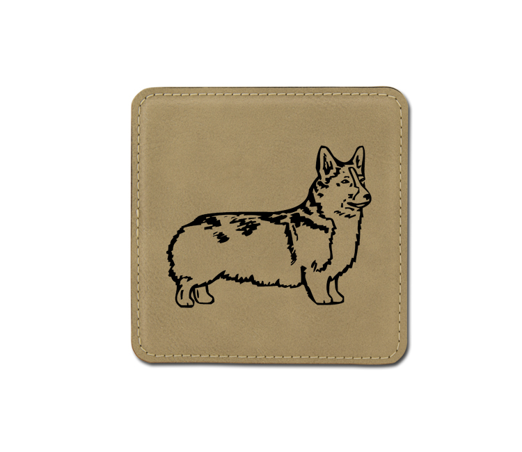 Engraved leatherette coaster with the engraved Welsh Corgi dog design and engraved text of your choice.