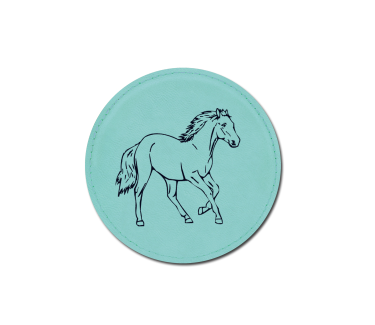 Custom engraved leatherette coaster with your choice of horse design and personalized text. Horse Coasters