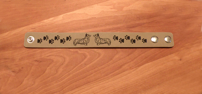 Corgi paws engraved leatherette bracelet.