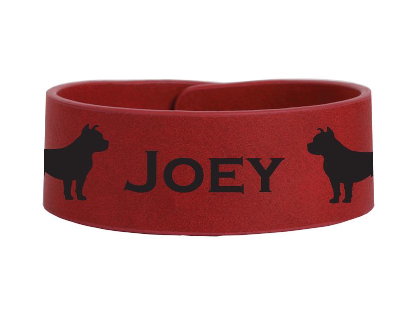 Custom engraved leatherette bracelet with you choice of dog design and personalized text. Dog Bracelet
