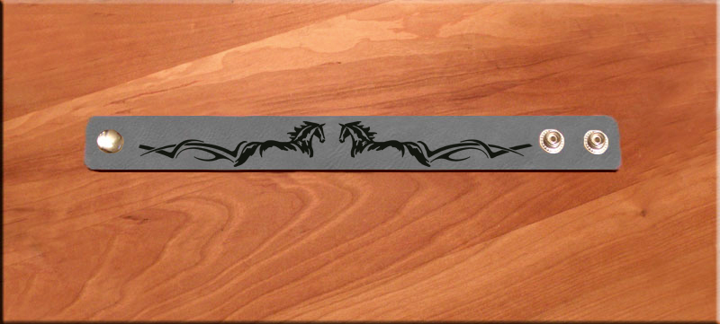 Custom engraved double horse leatherette equestrian bracelet.