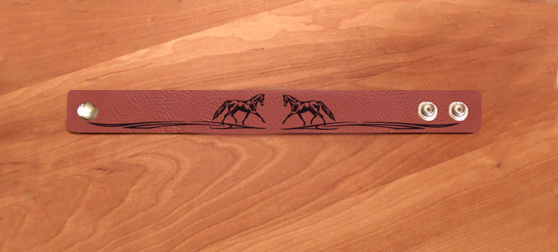 Equestrian jewelry trotting horses leatherette bracelet.  Horse Bracelet