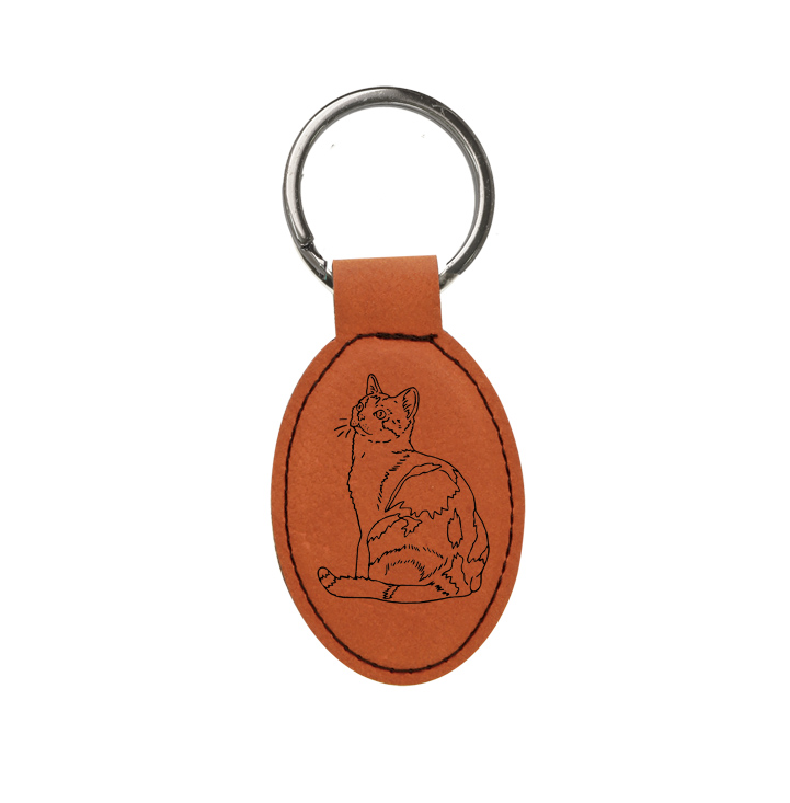 Custom engraved leatherette keychain with your choice of cat design and personalized text. Cat Key Chain