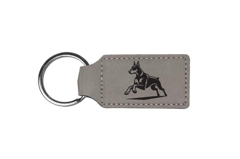 Personalized leatherette key chain with your choice of engraved Doberman design and text. Doberman Key Chain
