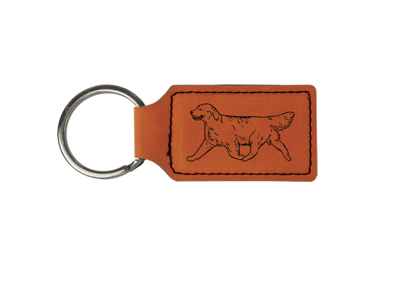 Custom engraved leatherette keychain with your choice of Golden Retriever design and personalized text. Golden Retriever Key Chain