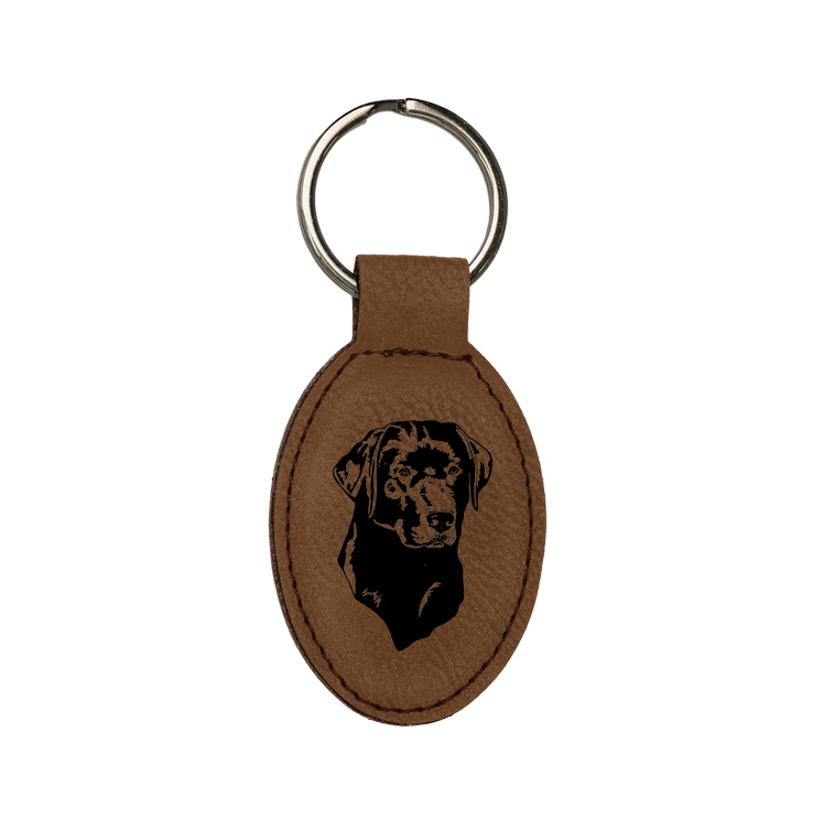 Personalized leatherette key chain with your choice of engraved sporting dog design and text. Sporting Dog Key Chain