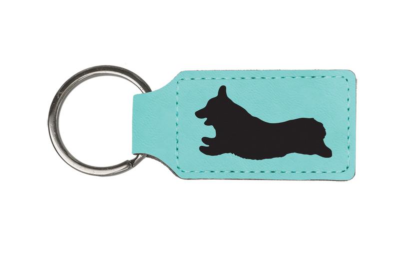 Custom engraved leatherette keychain with your choice of corgi design and personalized text. Corgi Key Chain