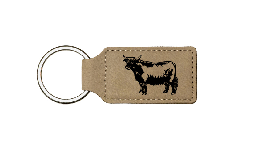 Custom engraved leatherette keychain with your choice of farm animal design and personalized text. Farm Animal Key Chain