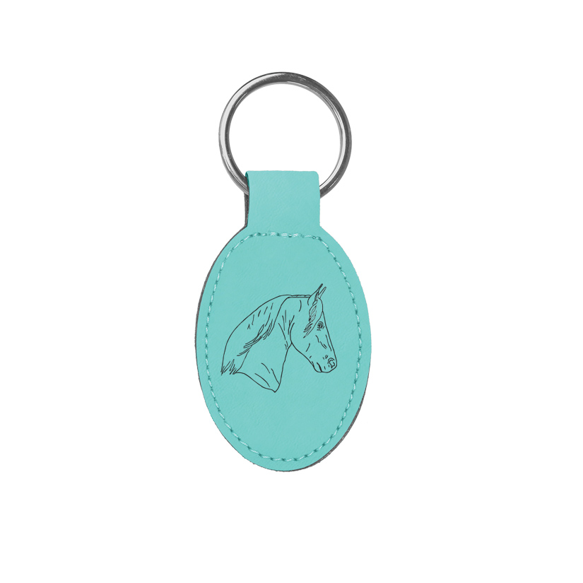 Custom engraved leatherette keychain with your choice of horse design and personalized text. Horse Key Chain